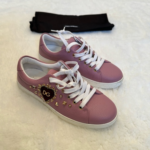 Dolce & Gabbana Pink Leather Sneakers - size 37.5 - Picture 4 of 9